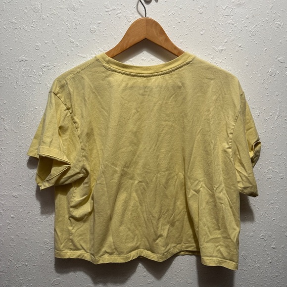 Champion Crop Top Tee Yellow Teal Logo Short Sleeve Athletic Shirt XL - Picture 2 of 7